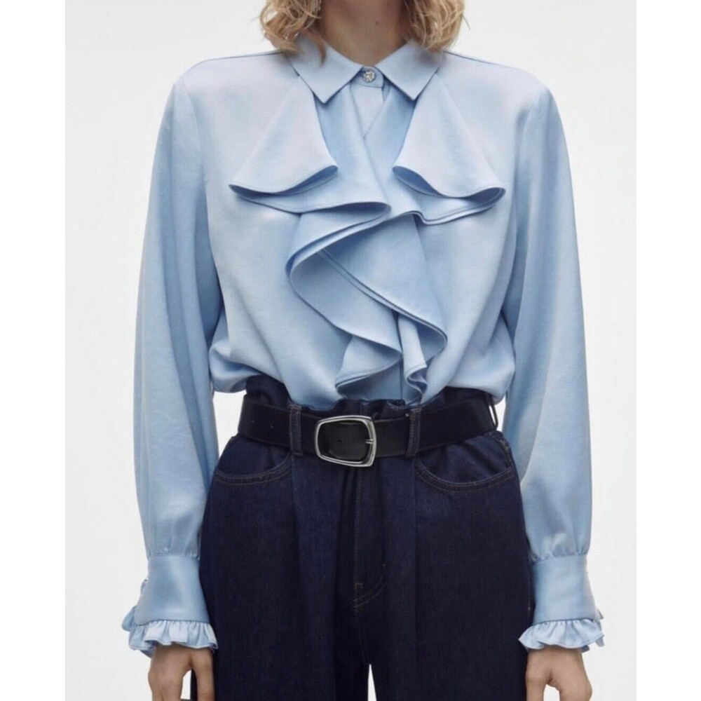 NWT ZARA Ruffled Satin Effect Shirt NWT Size LARGE